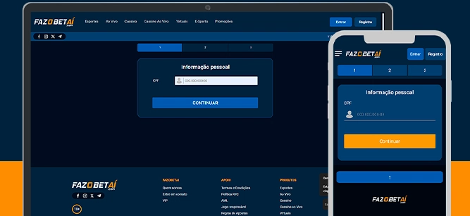 Imagem mostra notebook e smartphone abertos na página de cadastro da Faz O Bet Aí