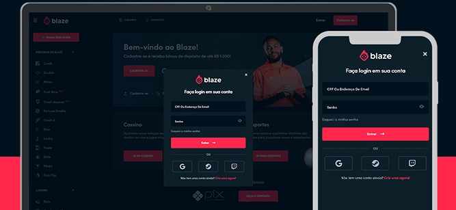 Imagem mostra notebook e smartphone abertos na página de apostas da Blaze