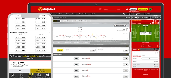 Imagem mostra smartphone e notebook abertos na página de apostas da Dafabet