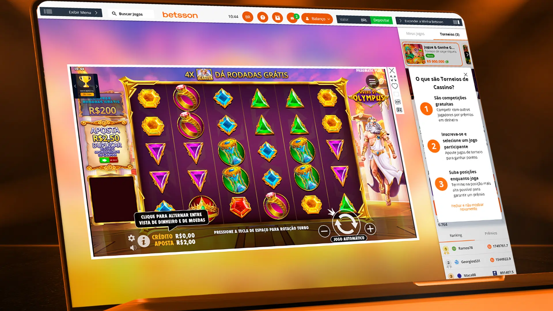 Imagem mostra tela de slots na Betsson