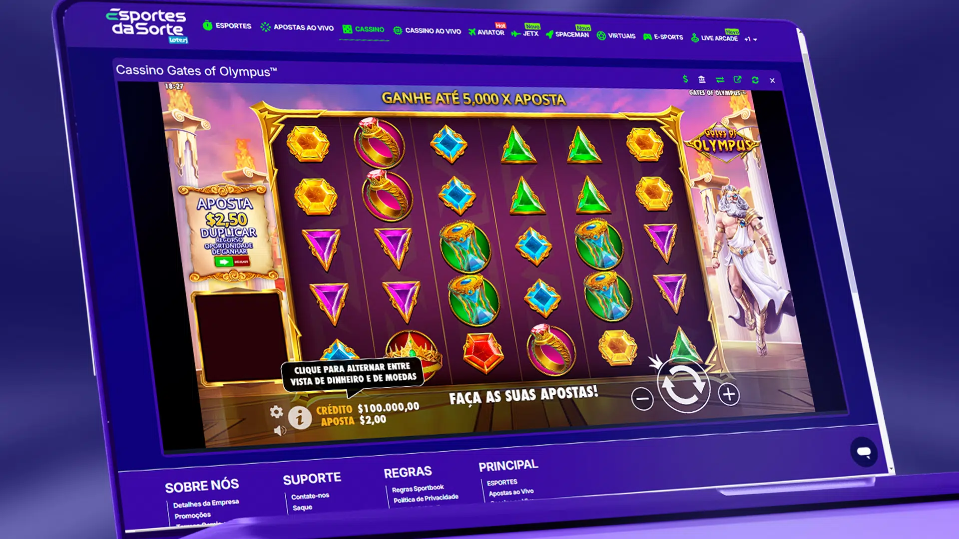 Imagem mostra tela de slots da Esportes da Sorte