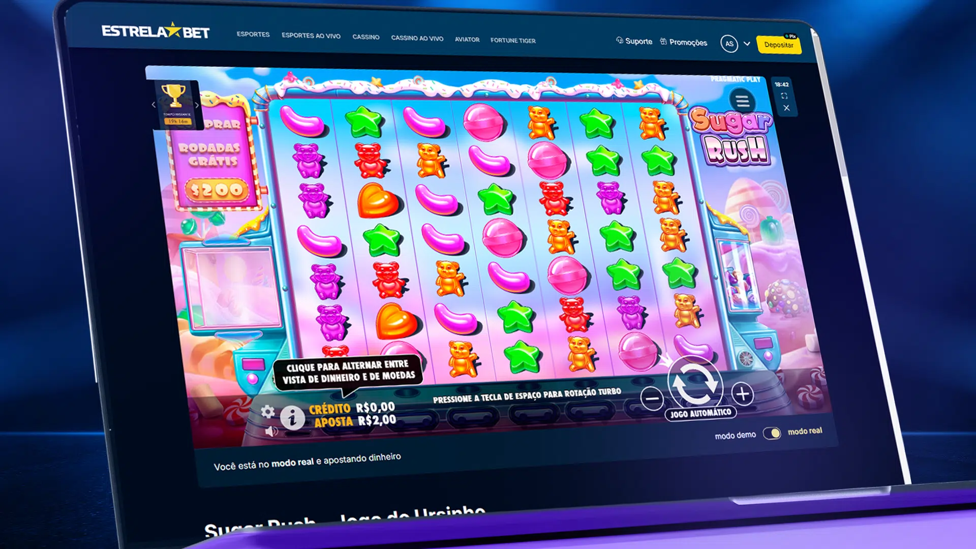 Imagem mostra tela de slots na EstrelaBet