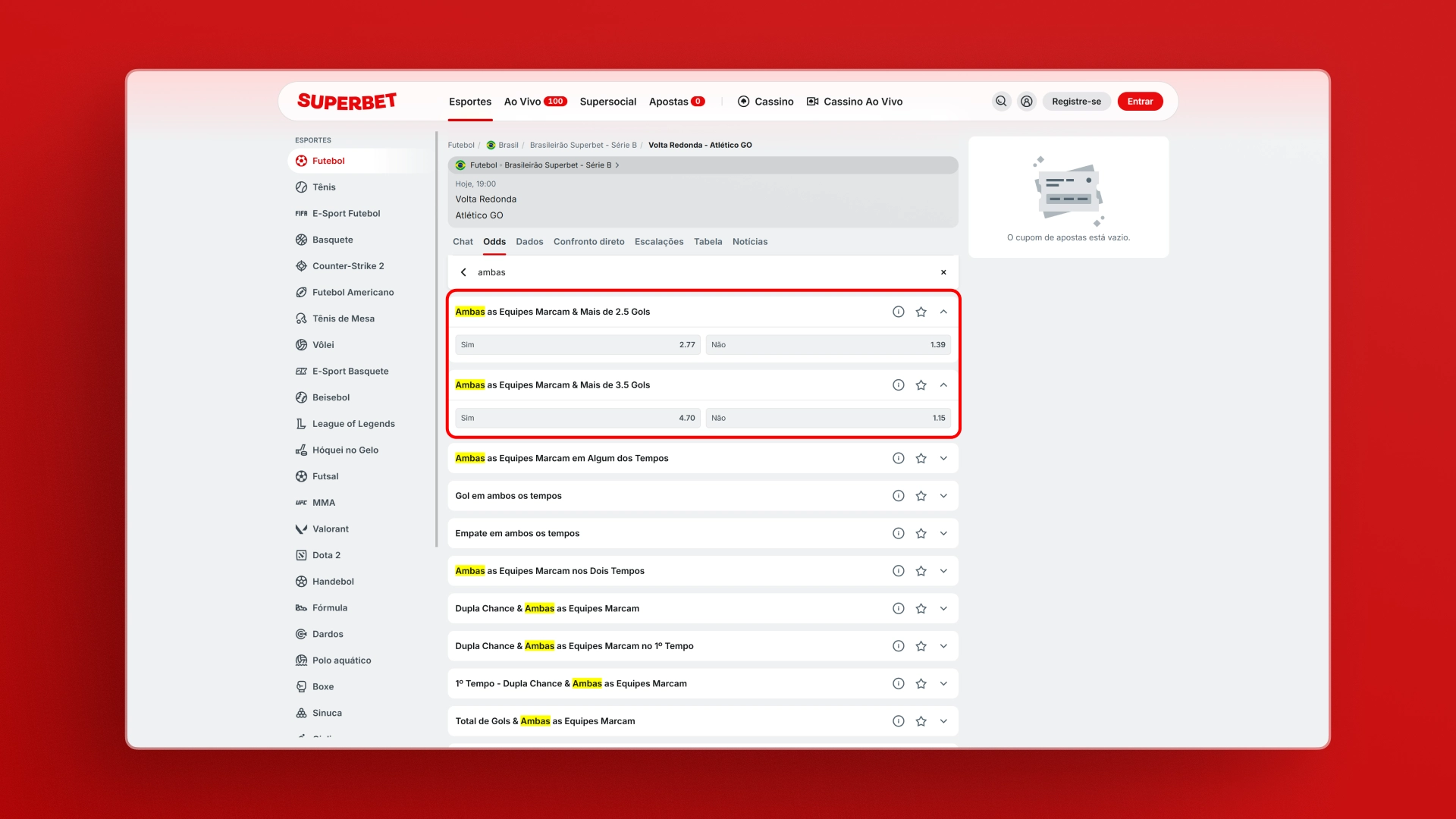 imagem destacada Ambos Marcam mais Over Under superbet