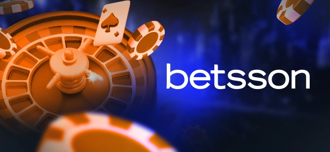 Imagem mostra slots, fichas, cartas e roleta de cassino ao lado da logomarca na Betsson