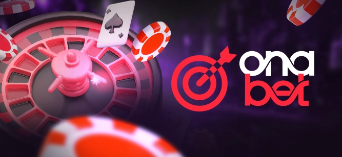 Imagem mostra slots, fichas, cartas e roleta de cassino ao lado da logomarca da Onabet