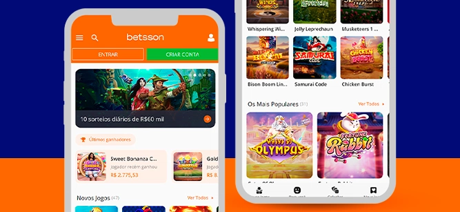 Imagem mostra smartphones abertos na página de cassino da Betsson