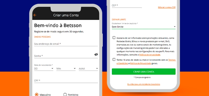 Imagem mostra smartphones abertos na página de cadastro da Betsson