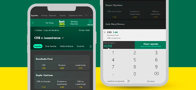 Imagem mostra smartphones abertos na página de apostas da Bet365 Casino