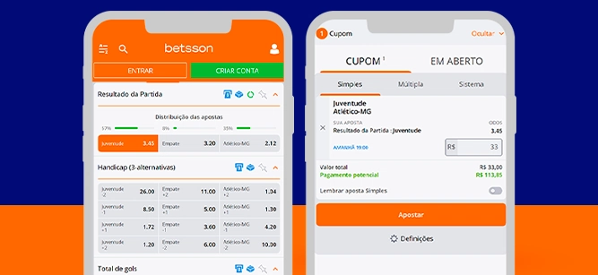 Imagem mostra smartphones abertos na página de apostas da Betsson