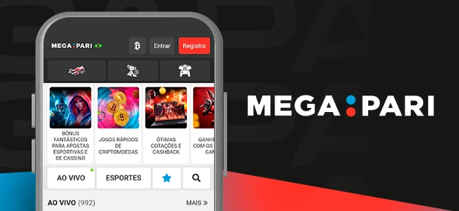 Imagem mostra smartphone aberto no app ao lado da logomarca da Megapari