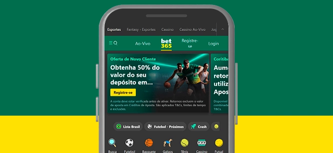 Imagem mostra celular aberto na página da Bet365