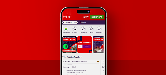 Imagem mostra smartphone aberto no app da BoaBet