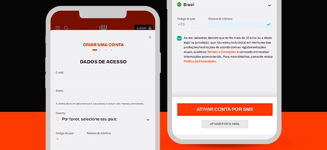 Imagem mostra smartphones abertos na página de cadastro da Betwarrior