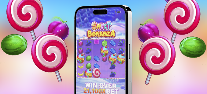 Imagem mostra celular aberto no jogo Sweet Bonanza