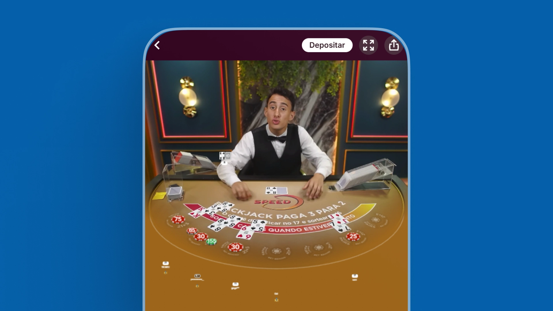 imagem ilustrativa mockup Blackjack brasileiro ao vivo superbet