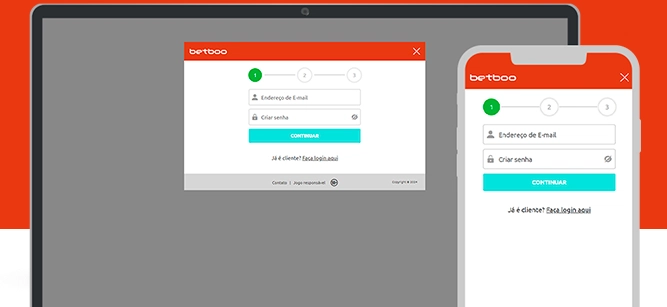 Imagem mostra celular e notebook aberto na página de cadastro da Betboo