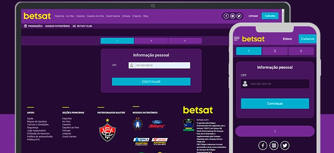 Imagem mostra smartphone e notebook abertos na página de apostas da Betsat
