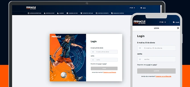 Imagem mostra celular e notebook aberto na página de cadastro da Pinnacle