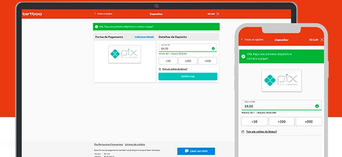 Imagem mostra celular e notebook aberto na página de depósito da Betboo