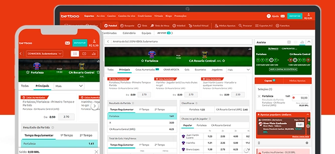 Imagem mostra celular e notebook aberto na página de apostas da Betboo