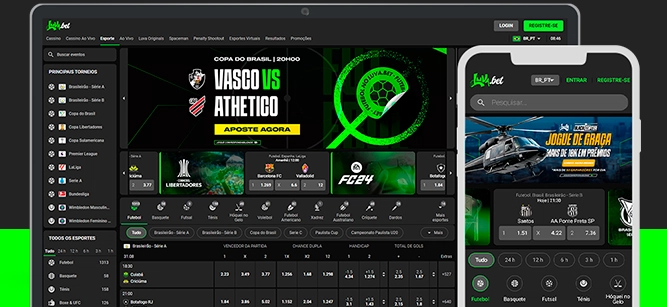 Imagem mostra celular e notebook abertos na página de apostas da Luva Bet