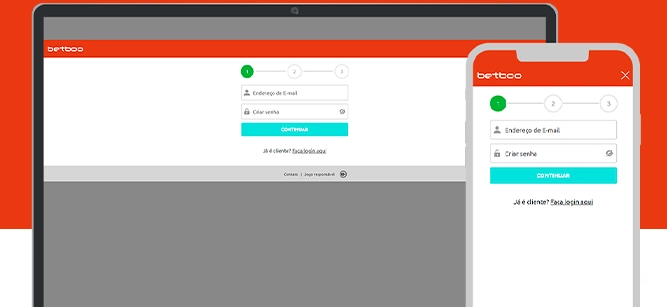Imagem mostra celular e notebook aberto na página de cadastro da Betboo