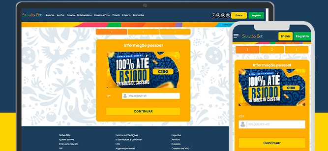 Imagem mostra celular e notebook aberto na página de cadastro do Sambabet