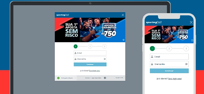 Imagem mostra notebook e smartphone abertos na página de cadastro da Sportingbet