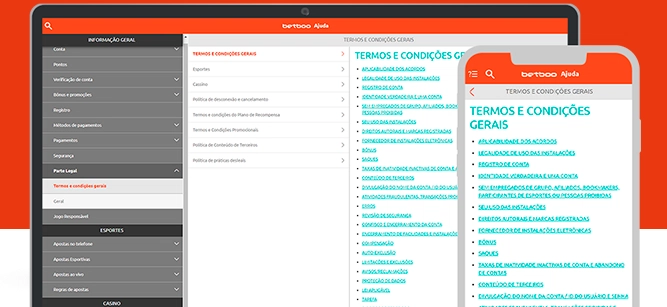 Imagem mostra celular e notebook aberto na página de termos e condições da Betboo