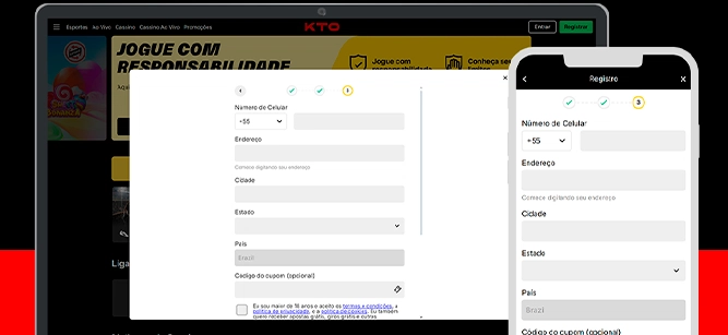 Imagem mostra celular e notebook aberto na página de cadastro do Sambabet