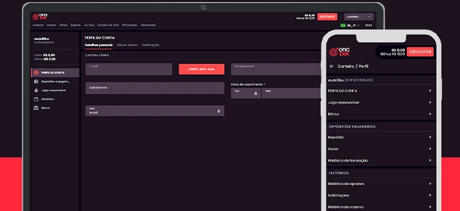 Imagem mostra celular e notebook abertos na página de cadastro da Onabet