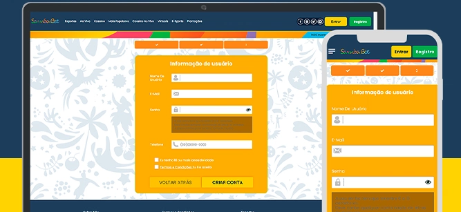 Imagem mostra celular e notebook aberto na página de cadastro do Sambabet