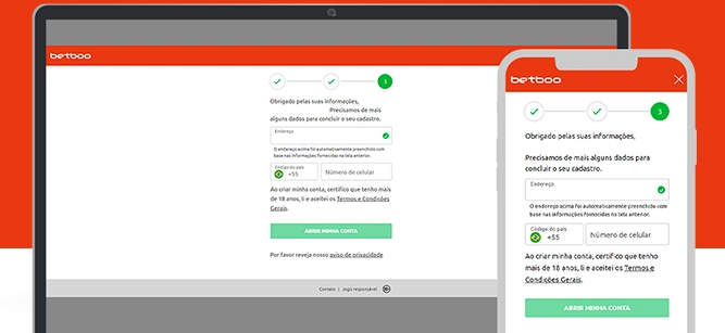 Imagem mostra celular e notebook aberto na página de cadastro da Betboo