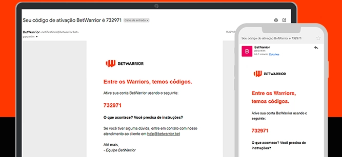 Imagem mostra smartphone e notebook abertos na página de cadastro da Betwarrior