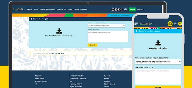 Imagem mostra celular e notebook aberto na página de cadastro do Sambabet