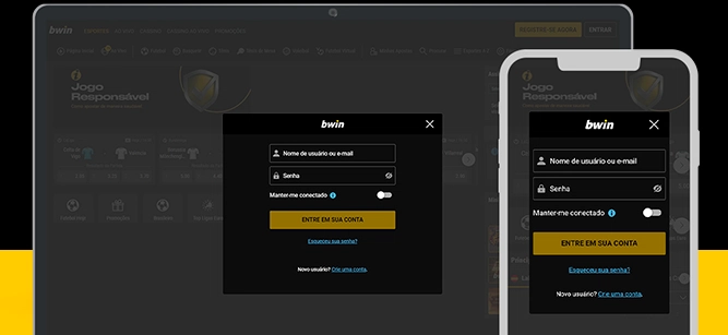 Imagem mostra celular e notebook aberto na página de cadastro da Bwin