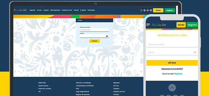 Imagem mostra celular e notebook aberto na página de cadastro do Sambabet