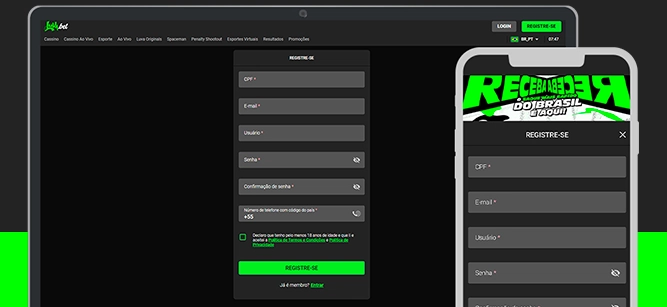 Imagem mostra celular e notebook aberto na página de registro da Luva Bet