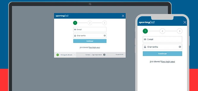 Imagem mostra celular e notebook aberto na página de registro da Sportingbet