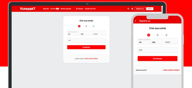 Imagem mostra celular e notebook aberto na página de registro da Superbet