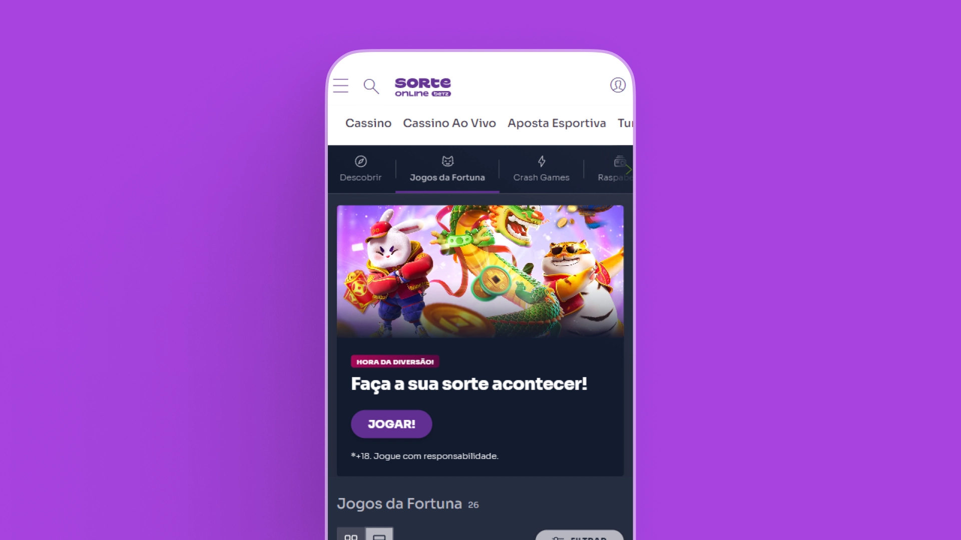 imagem mobile cassino sorte online