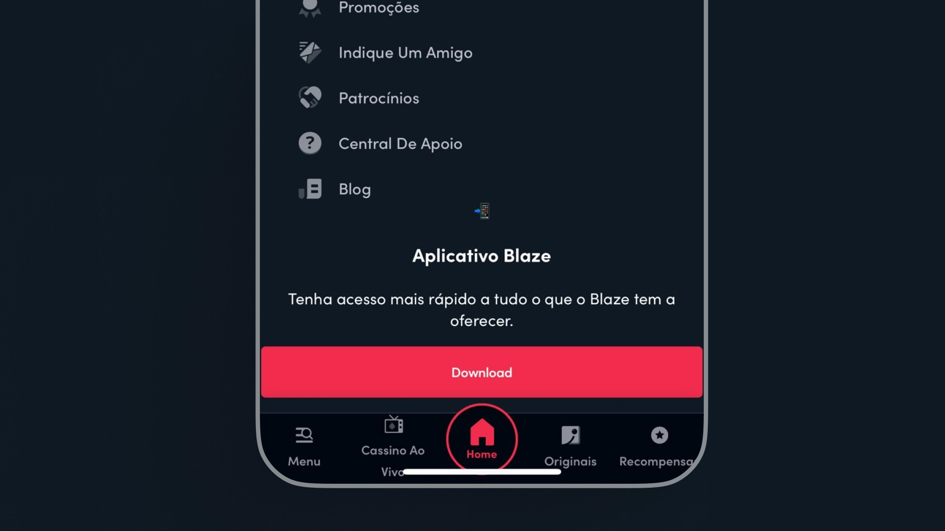 Imagem mostra celular aberto na página de apostas da Blaze