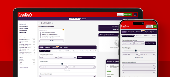 Imagem mostra notebook e smartphone abertos na página de apostas da BoaBet