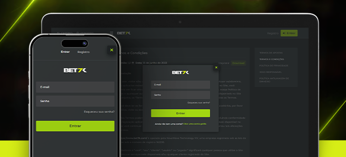 Imagem mostra smartphone e notebook abertos na página de cadastro da Bet7k