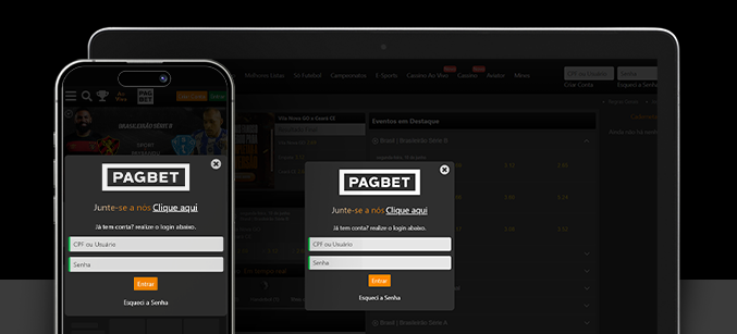 Imagem mostra smartphone e notebook abertos na página de cadastro da Pagbet