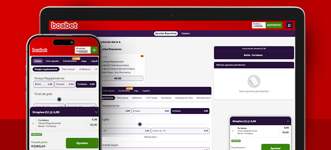 Imagem mostra notebook e smartphone abertos na página de apostas da BoaBet