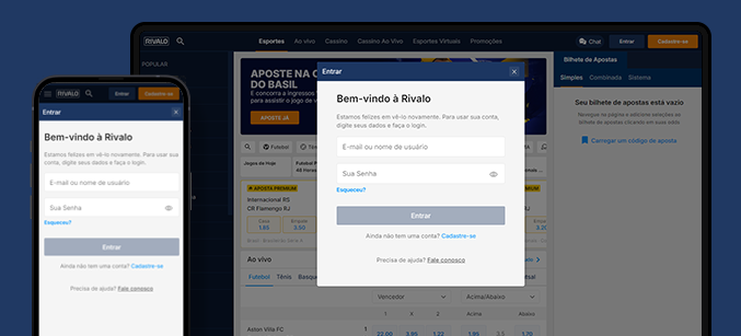 Imagem mostra celular e notebook aberto na página de cadastro da Rivalo