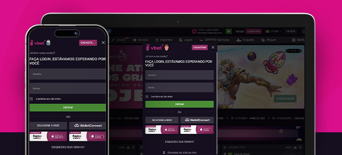 Imagem mostra celular e notebook abertos na página de cadastro da Vbet