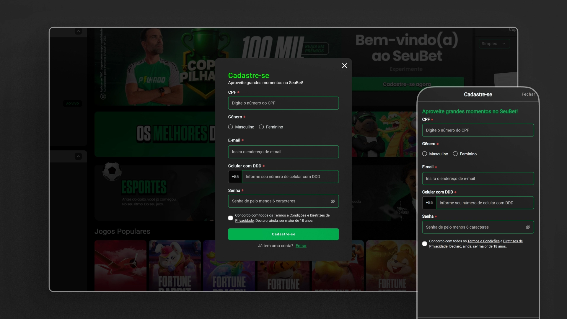 screenshot cadastro seubet