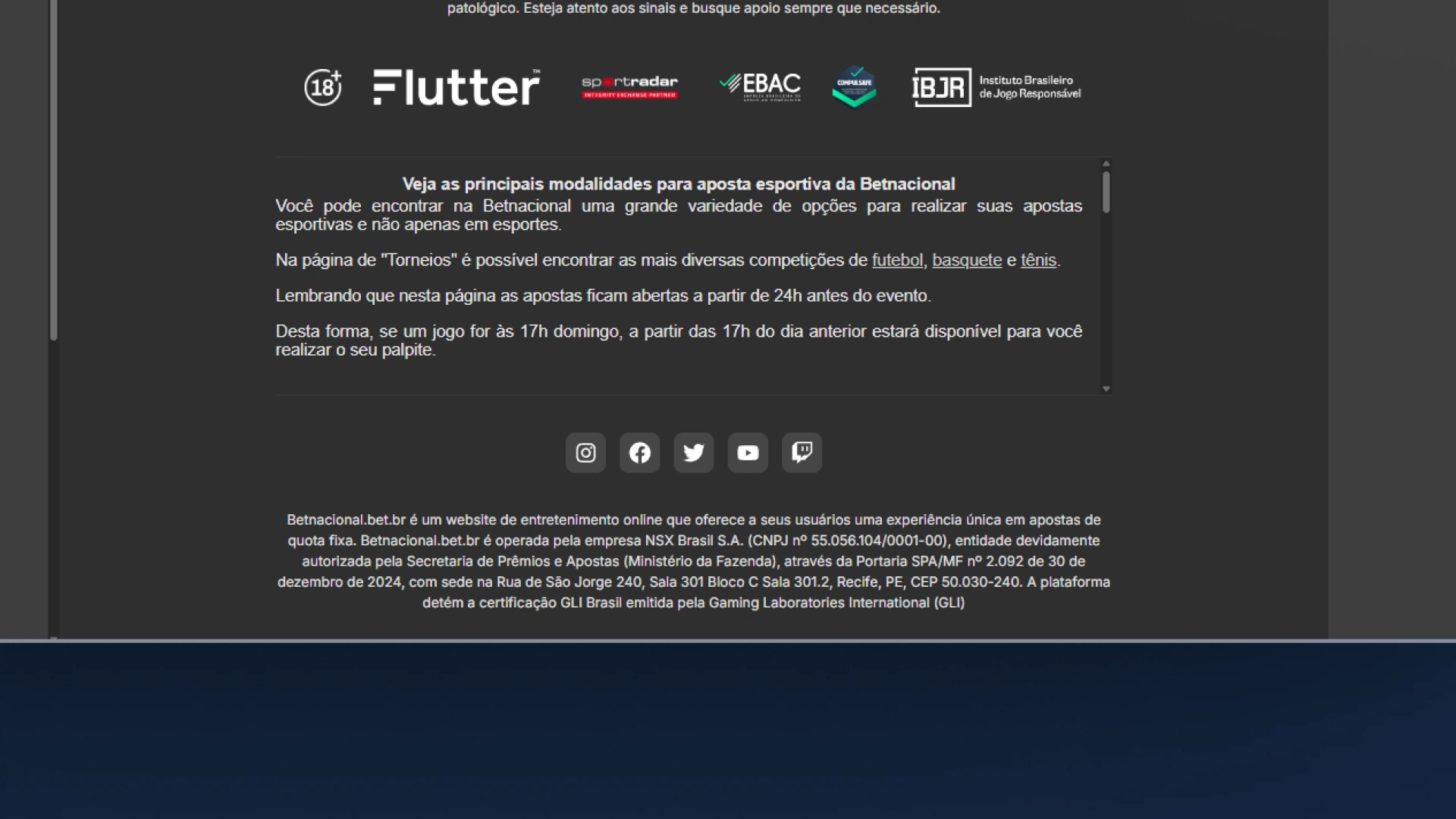 screenshot rodapé Betnacional